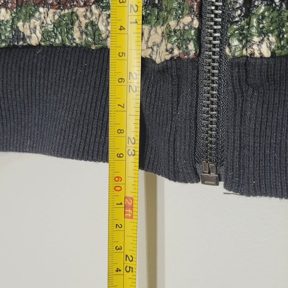 OVS Women's Green Black Camo Ribbed Cuffs Lightweight Full-Zip Bomber Jacket SzL - Picture 9 of 11